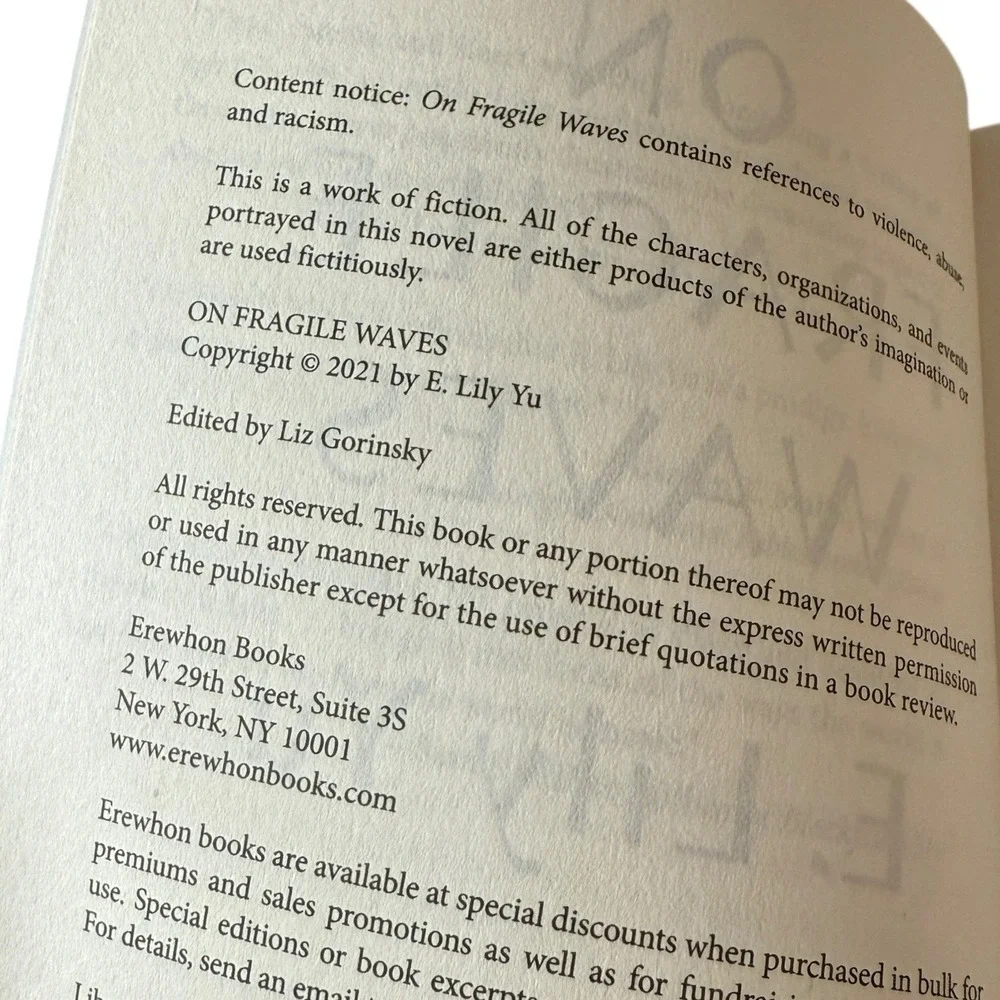 On Fragile Waves by E‎ Lily Yu Paperback Novel Fiction First Edition Book